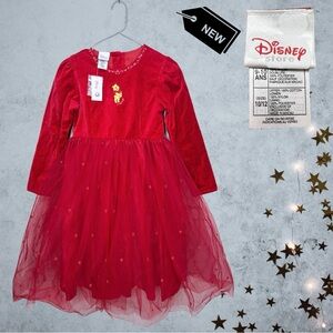 Vtg NWT Disney Store Red Velvet & Tulle L/S Winnie the Pooh Holiday Dress Sz 10